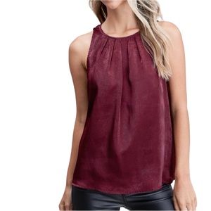 Burgundy Pleated Sleeveless High Neck Blouse NWT Women’s Size Large